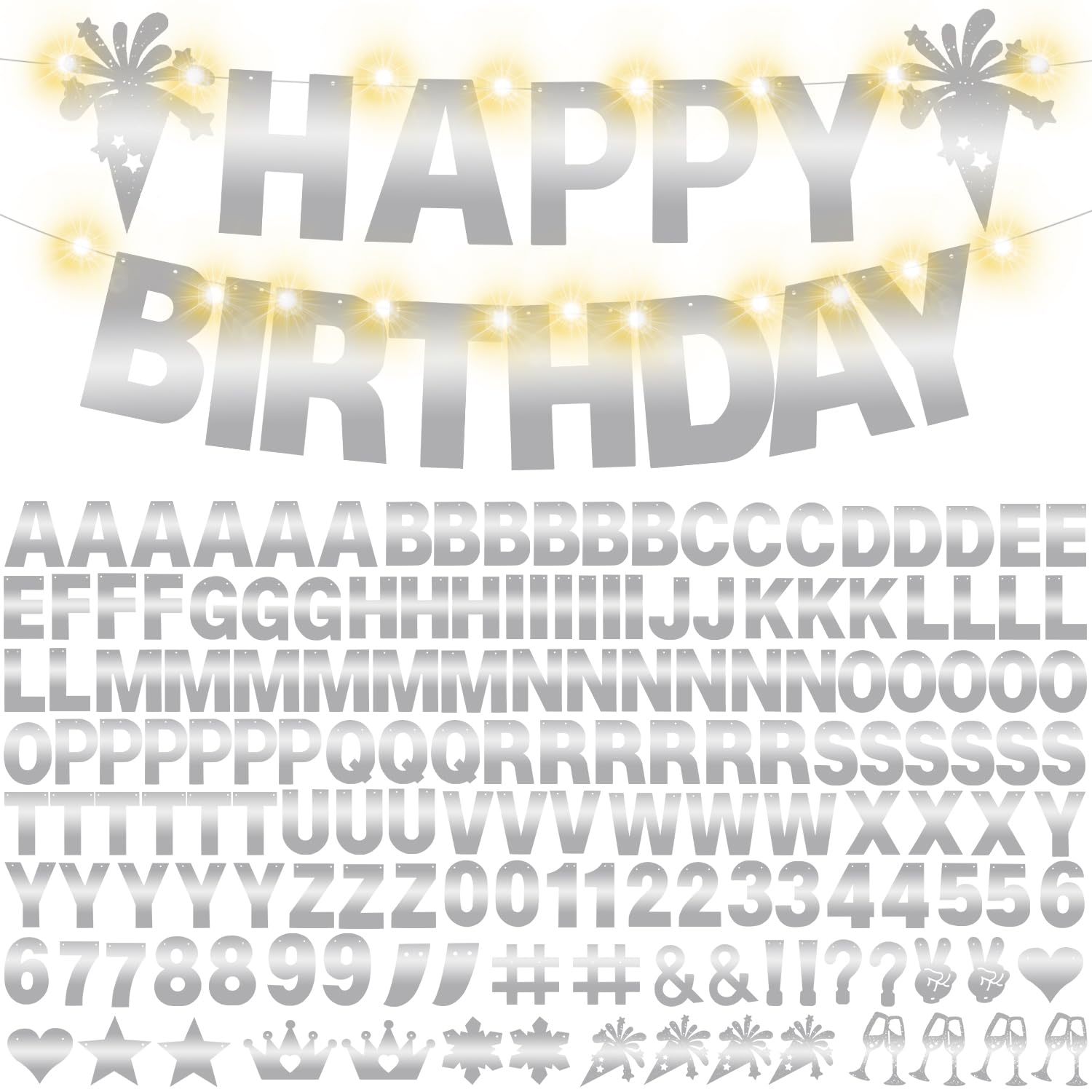 175Pcs Glitter Customizable Banner Kit DIY Custom Letter Banners DIY Happy Birthday Letters 0-9 Numbers Personalized Banner Decor For Wedding Birthday