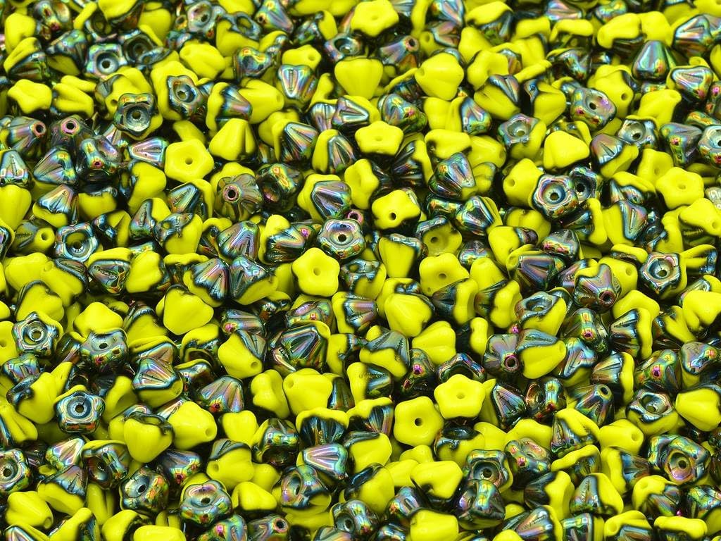 60p Bell Flower Beads, 4 x 6 mm, Opaque Blue (33040), Glass, Czech Republic