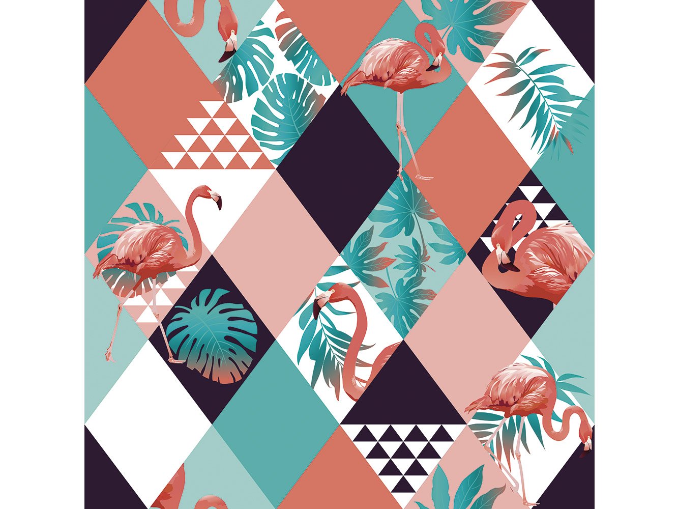 Papel Pintado Pared Estampado de Hojas de Platano Tropicales y Flamencos | Fotomural para paredes | Mural | Papel Pintado | Varias Medidas 200 x 150 cm | Decoración comedores, salones, habitaciones...