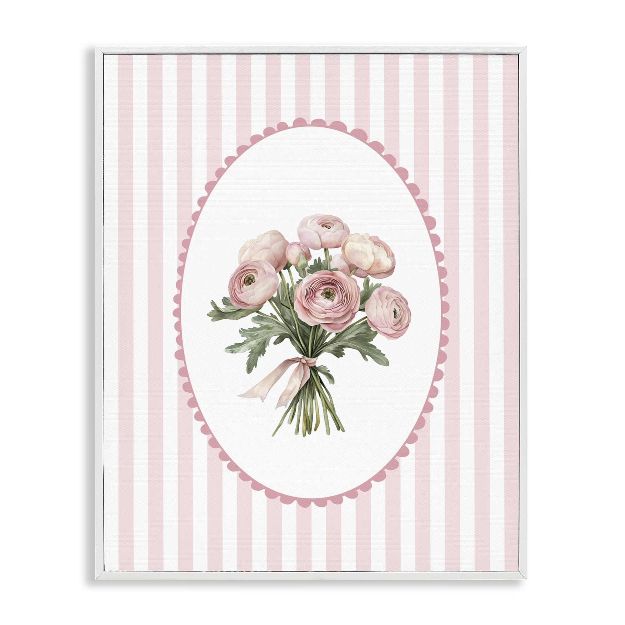 Bouquet de pivoines sur rayures douces, décoration murale pour salon et chambre