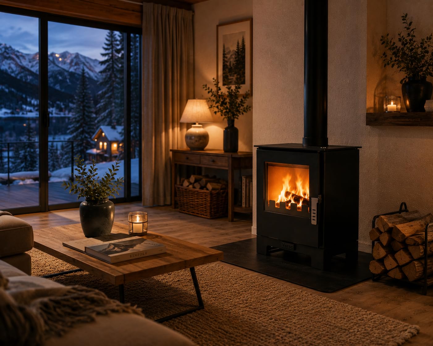 Verso stufa a legna da 3 l, 5 kW, 80,2% alta efficienza, piastra piatta compatta in acciaio (non ghisa), piccola stufa per camino da 60 a 80 m³, ecologica, a basse emissioni, scarico fumo da 150 mm