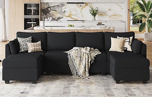 Vista 10 de Sofá Seccional Modular de 114.17", Sofá Modular de 6 Asientos con Almacenamiento, Espuma Viscoelástica, Sofás Seccionales Convertibles para Sala