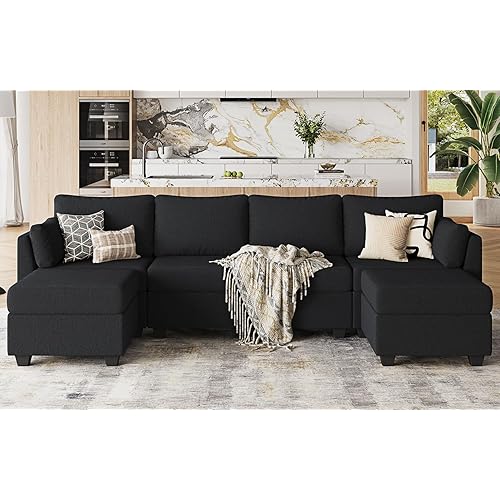 114.17" Modular Sectional Sofa, 6 Seat Sectional Couches with Storage, Memory Foam, Convertible Modular Couch for Living Room, U Shaped Comfy Modular Sofa with Chaise, Black
