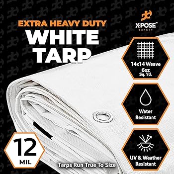 Heavy Duty White Poly Tarp 9' X 12' - Multipurpose Protective