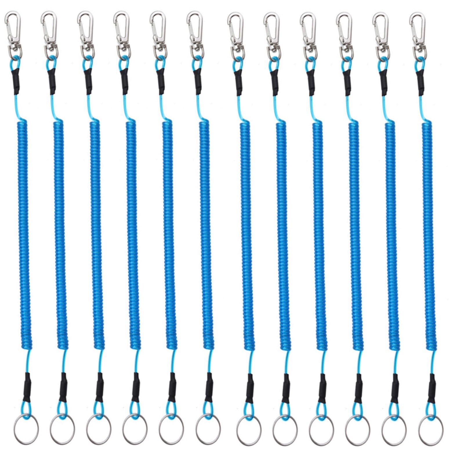 12PCS Fishing Lanyard, Keychain Stretchy Retractable Coiled Lanyard Multifunctional For Pliers, Boating, Keys, Hiking Climbing Cycling Fishing-Blue