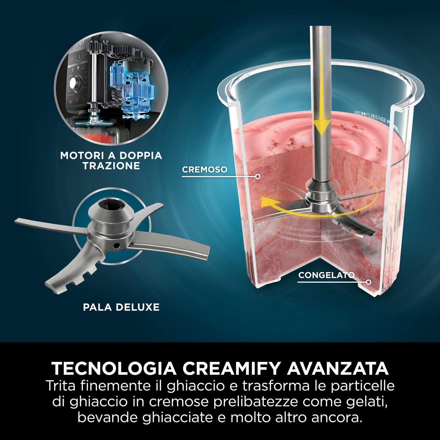 Ninja CREAMi Deluxe, Gelatiera con 10 Programmi, Argento, NC502EU