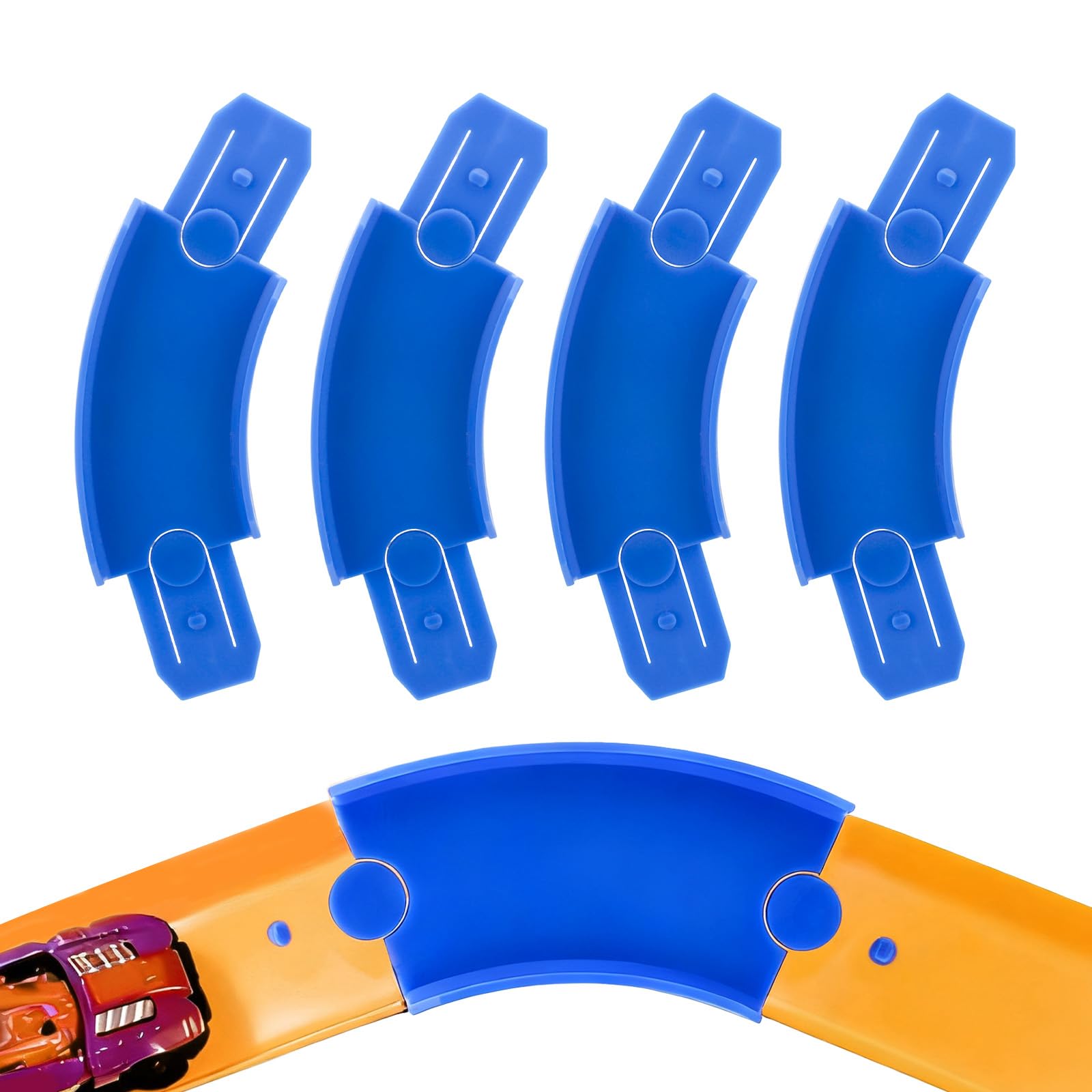 Sinbana 4pcs Turn Track Pieces for Hot Wheels 45 Degree Curved Race Track Connectors for Toy Car Racetrack Builder Components Parts Compatible with Hot Wheels (Blue)