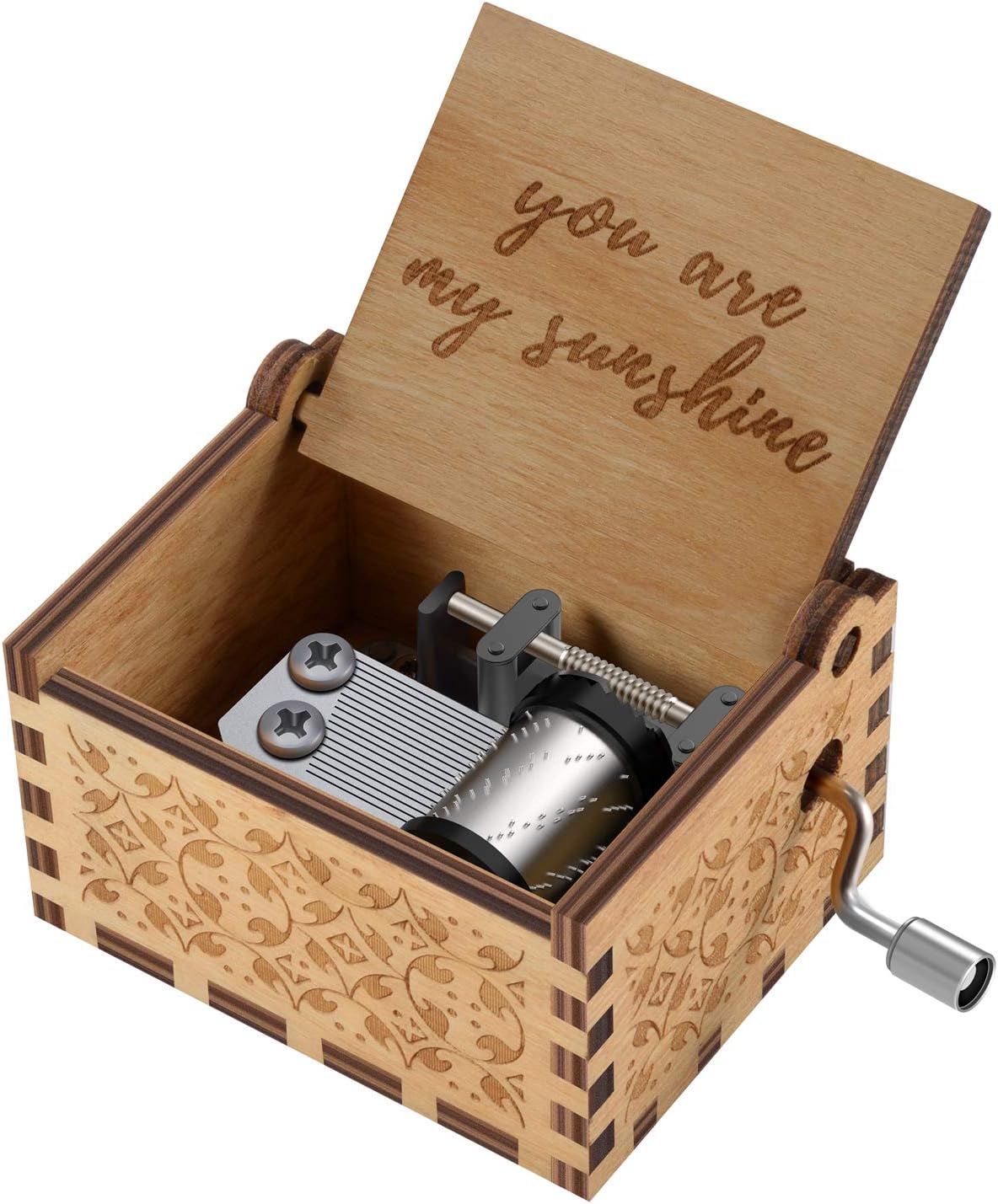 You are My Sunshine Wood Music Boxes,Laser Engraved Vintage Wooden Sunshine Musical Box Gifts for Girlfriend,Boyfriend,Family Friends,On Birthday,Festival (Wood-You are My Sunshine)