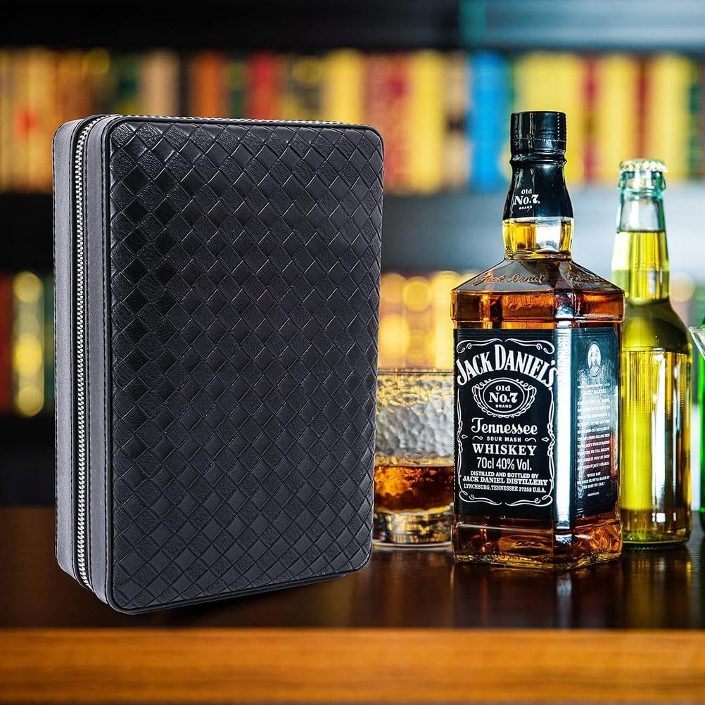 4- palcowe przenośne podróżne skórzane etui na cygara Humidor na cygara z przecinakiem i kontrolą wilgotności Zawiera przecinak do cygar Prezent dla mężczyzn
