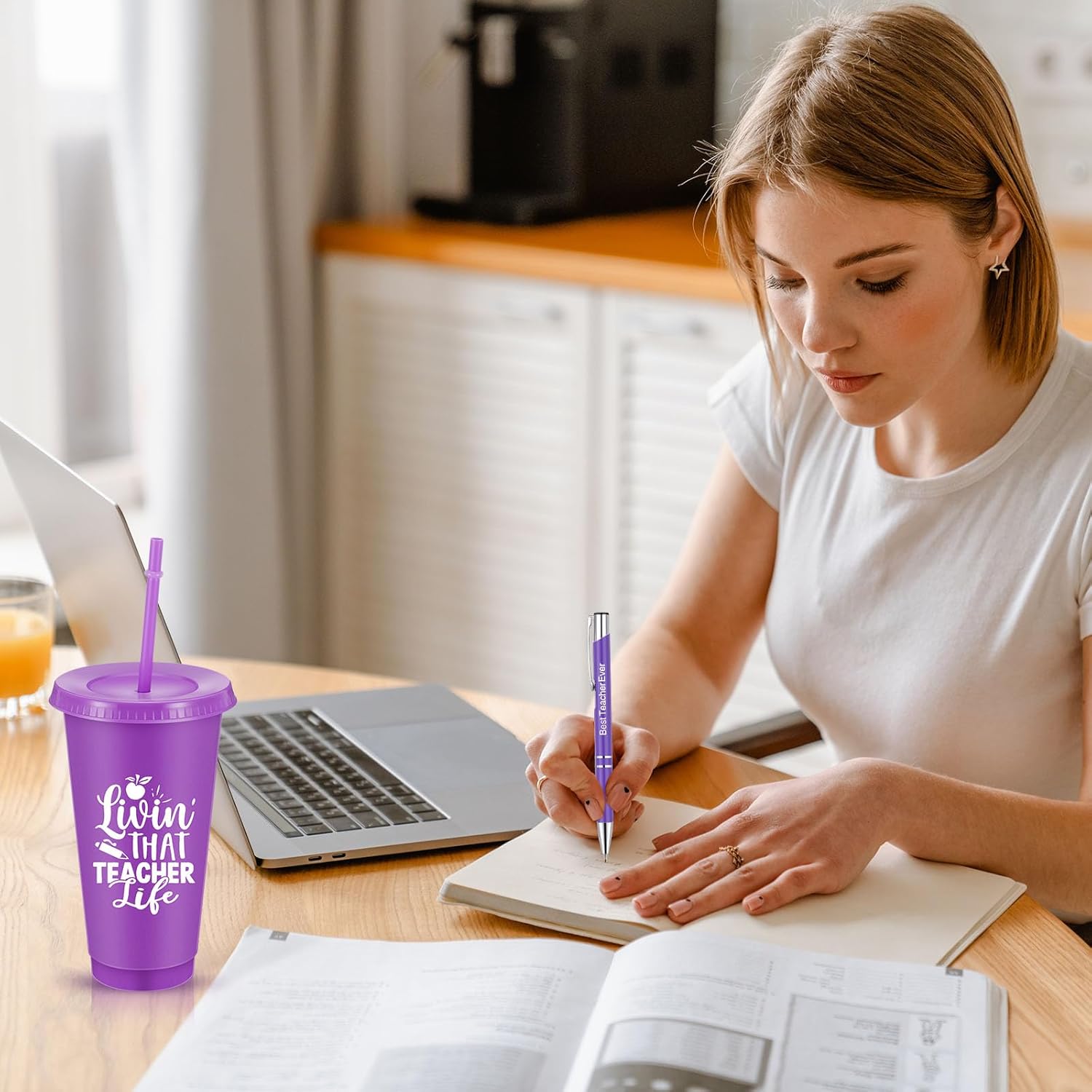 36 Pcs Teachers Appreciation Gifts 24 oz Thank You Tumbler Cups with Lids and Straws Inspirational Journal Pens Reusable Water Bottle Gifts Bulk for Teacher Week(Classic)