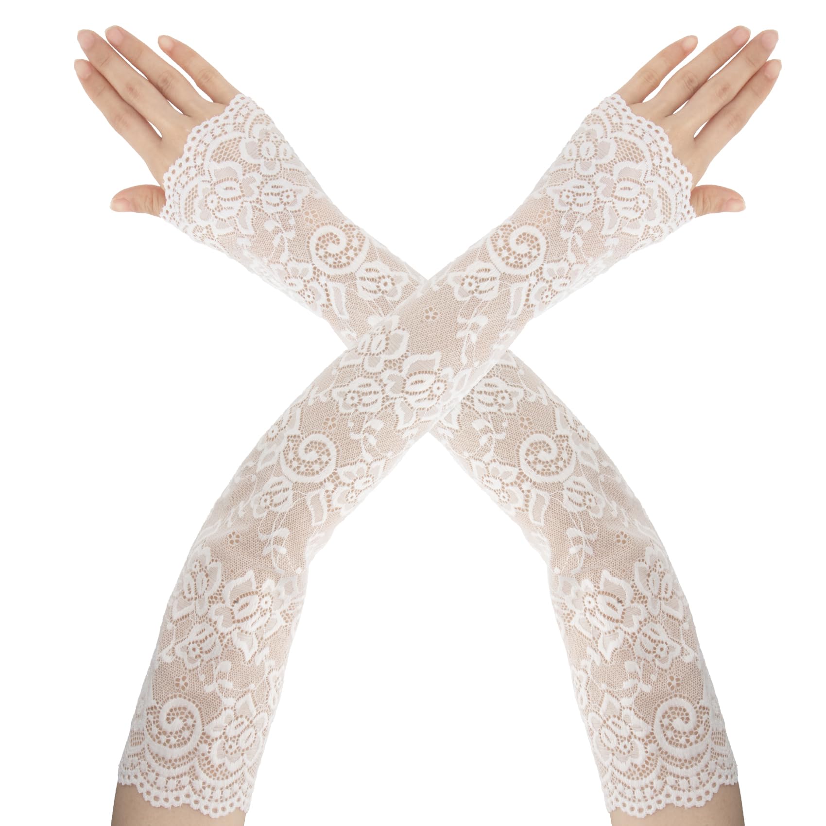 AEYURUID Long Lace Gloves Fingerless, Lace Sleeves, Lace Gloves Women Tea Party Wedding, Bridal Sleeves