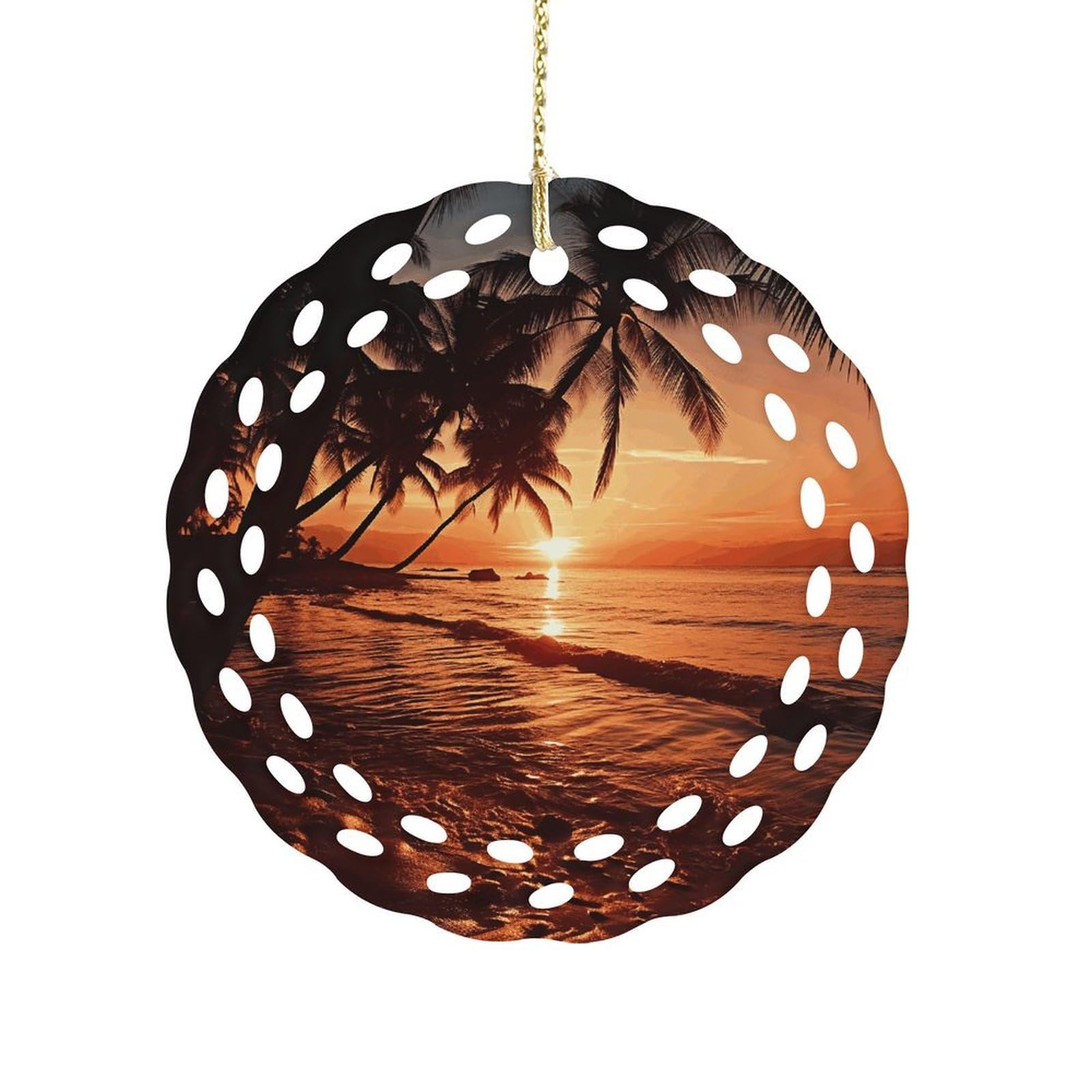 Fodpand Women's Style Dusk Tropical Beach Palm Ceramic Ornament For Home Decor 3.2" Round Tree Decoration Christmas Ornaments For Men Double-Sided Design