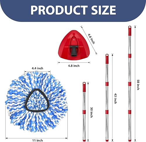 Miniatura 3 de Juego de repuesto de trapeador giratorio, incluye 2 cabezales de repuesto para trapeador, 1 mango de trapeador (poste ajustable de 4 secciones de 30