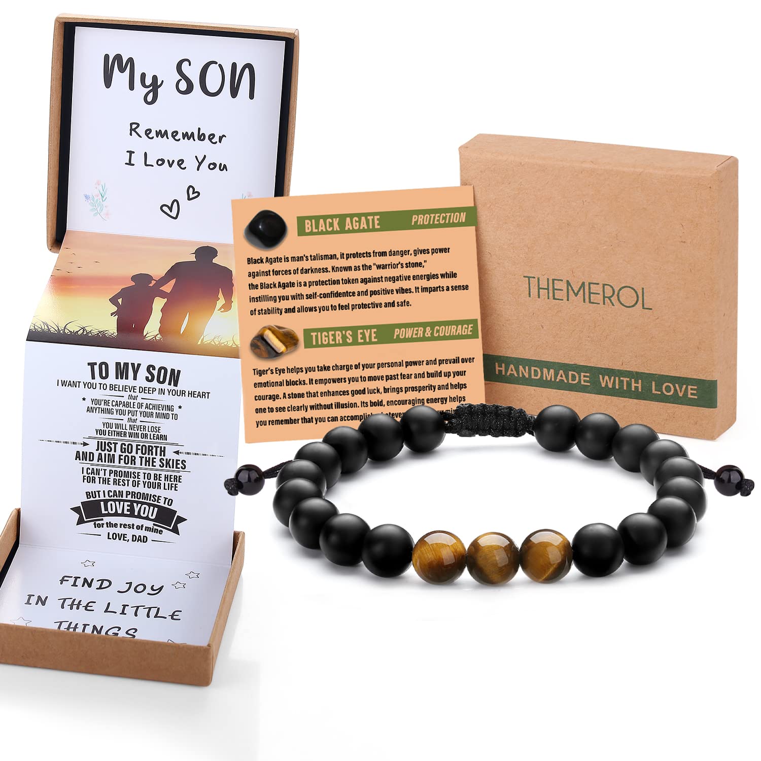 THEMEROL Natural Crystal Bracelet for Men and Teen Boys with Gift Box