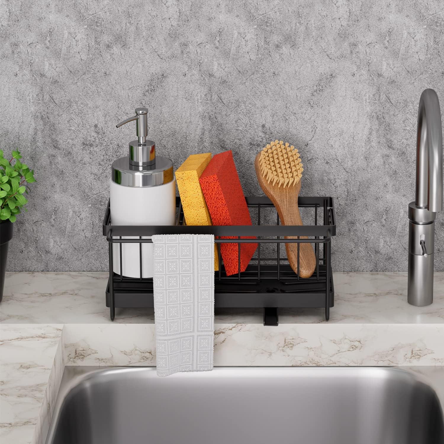 Vileda Organisateur D'évier Avec Distributeur De Liquide Vaisselle, En Plastique, Porte-éponge Autoportant, Distributeur De Savon, Pour éponges Et Brosses, Durable Et Inoxydable