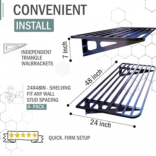 Miniatura 3 de Estantería de garaje montada en la pared, paquete de 2 estantes de garajes de 2 x 8 pies, estante de pared de 24 x 96 pulgadas, estante de