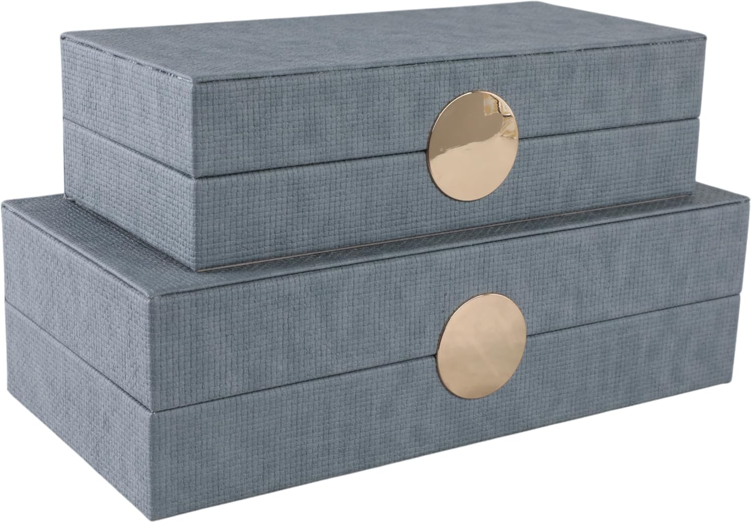 Decorative Rectangular Faux Leather Boxes for Home Decor - Stylish Decor Box with Lid for Storage, Jewelry, or Keepsake - Elegant Home Organizer for Living Room Decor - Set of 2, 4", 3", Blue & Gray