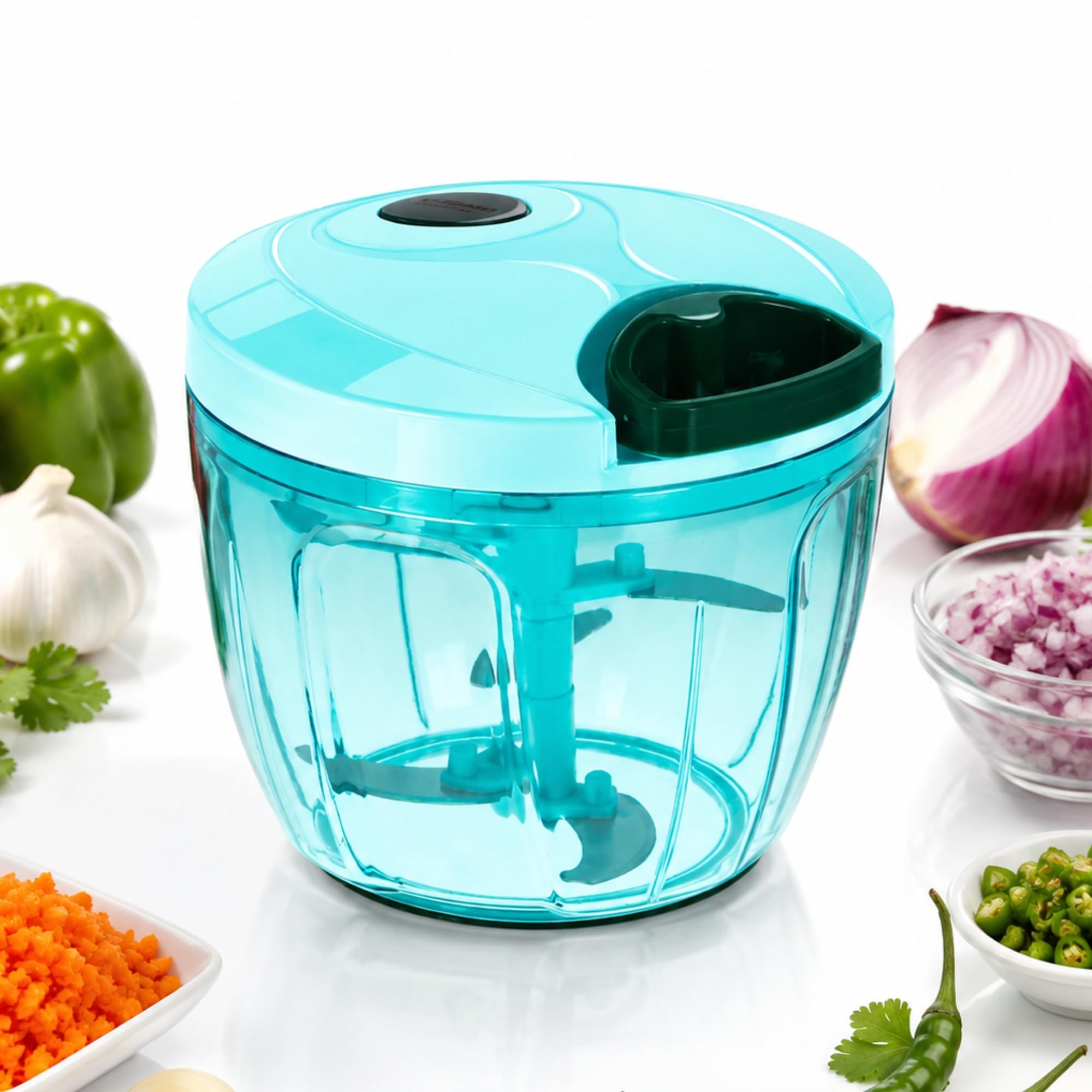 Vegetable Chopper 750ml | Manual Hand Pull Food Chopper with 5 Stainless Steel Blades | Onion Cutter, Garlic Chopper, Vegetable & Fruit Cutter | BPA-Free (Blue)-image-15