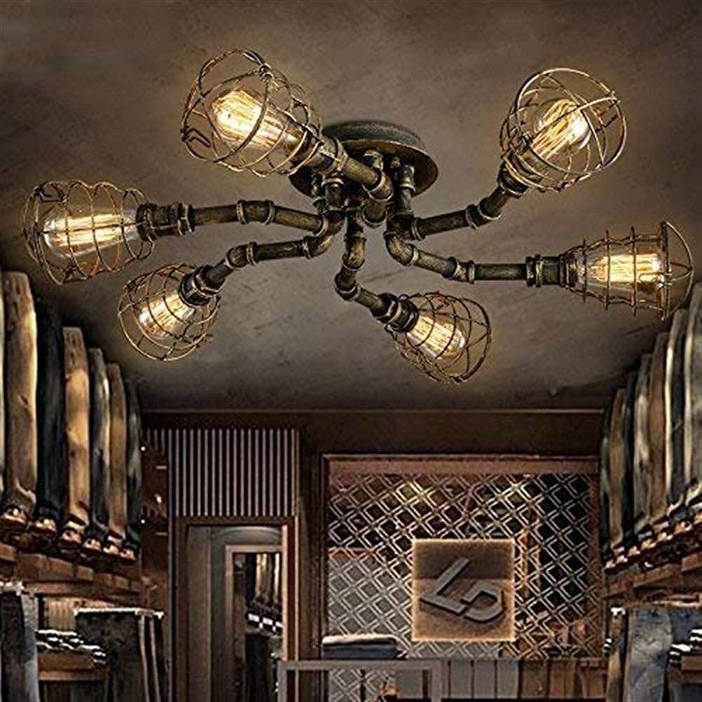 Portalámparas Industrial 65 Cm 6 Araña De Techo Retro Cobre Semitransparente
