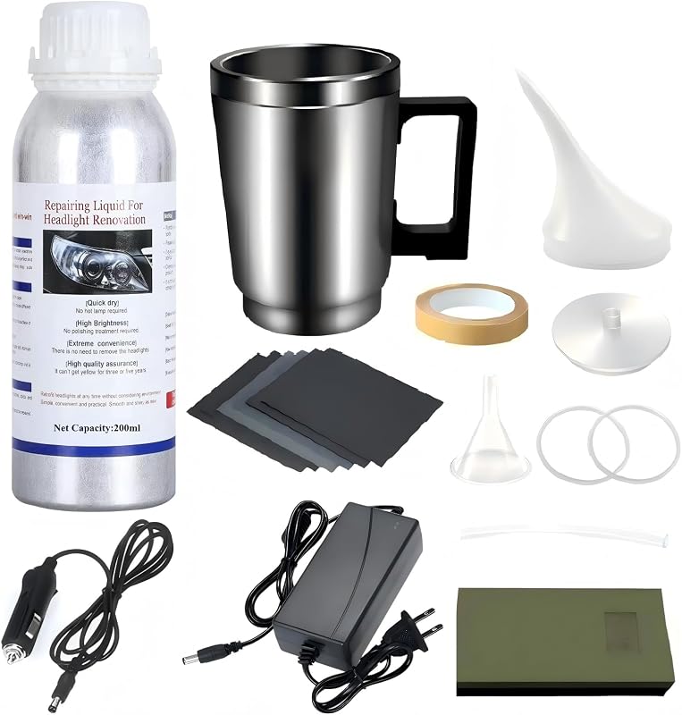 Kit de restauração de faróis Ghguole com vaporizador e solução de 200 mL – 1 kit