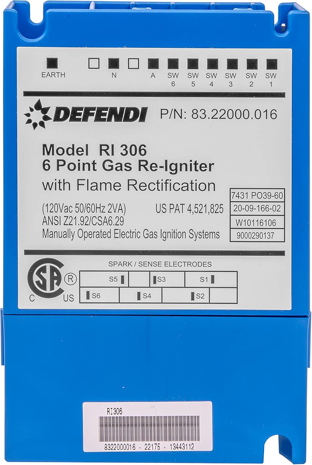 Defendi RI 302 4 Point Gas Re-Igniter With Flame Rectification 83.22000.017 for Awoco Gas Ranges