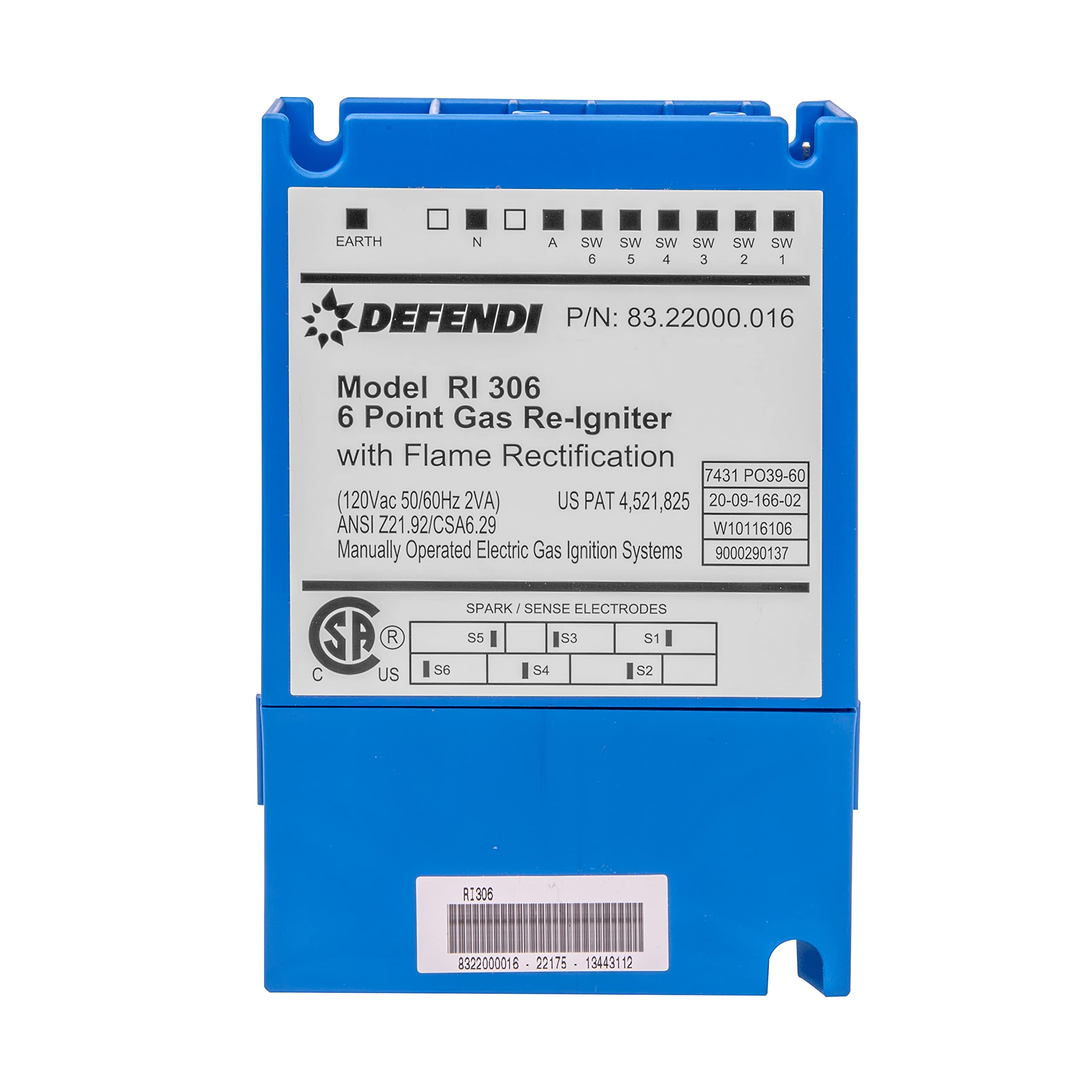 Defendi RI 306 6 Point Gas Re-Igniter With Flame Rectification 83.22000.016 for Awoco Gas Ranges