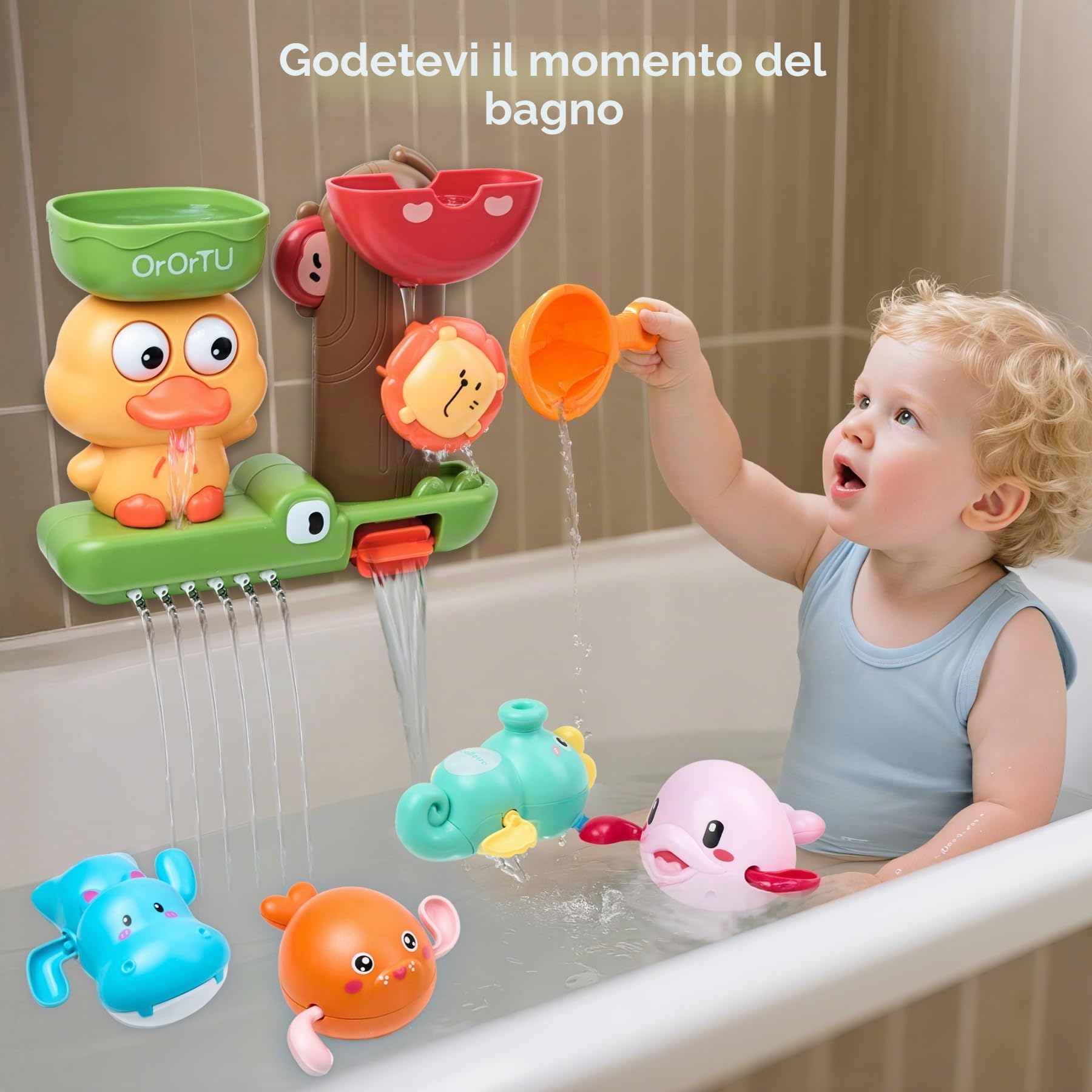 OR OR TU Giocattoli da Bagno per Bambini, Mulino ad acqua rotante con Ventose, Giocattoli da Bagno a vento per doccia per Bambini
