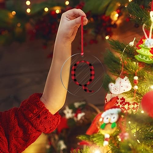 Miniatura 4 de Adorno de Navidad con monograma personalizado de la letra Q de Navidad, a cuadros rojos y negros, decoraciones de árbol de Navidad, adornos