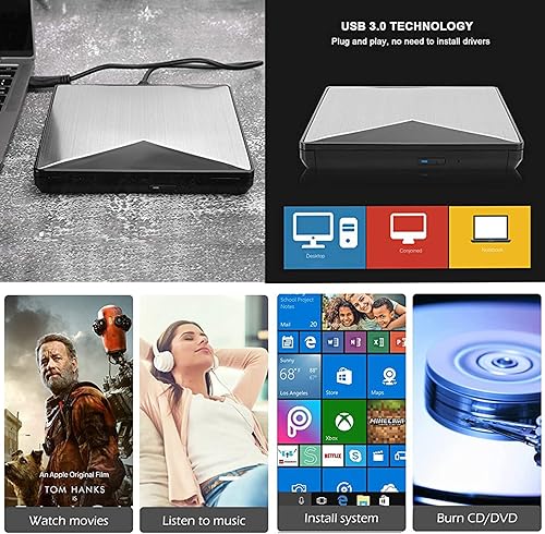 Miniatura 4 de Zopsc-1 Aleación de aluminio USB3.0 Unidad de DVD externa, CDDVD portátil +-RW unidadreproductor de DVD para portátil portátil CD ROM quemador de