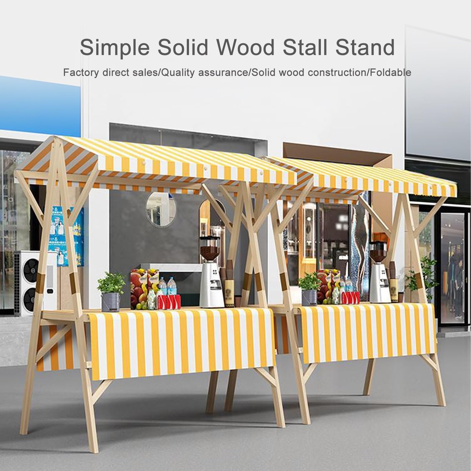 Mobile Marktstand Verkaufsstand, Tragbarer Wagen Mit Gestreiftem Sonnendach, Verkaufsstände Mit LED-Beleuchtung Für Märkte, Streetfood(White,150cm/59in)