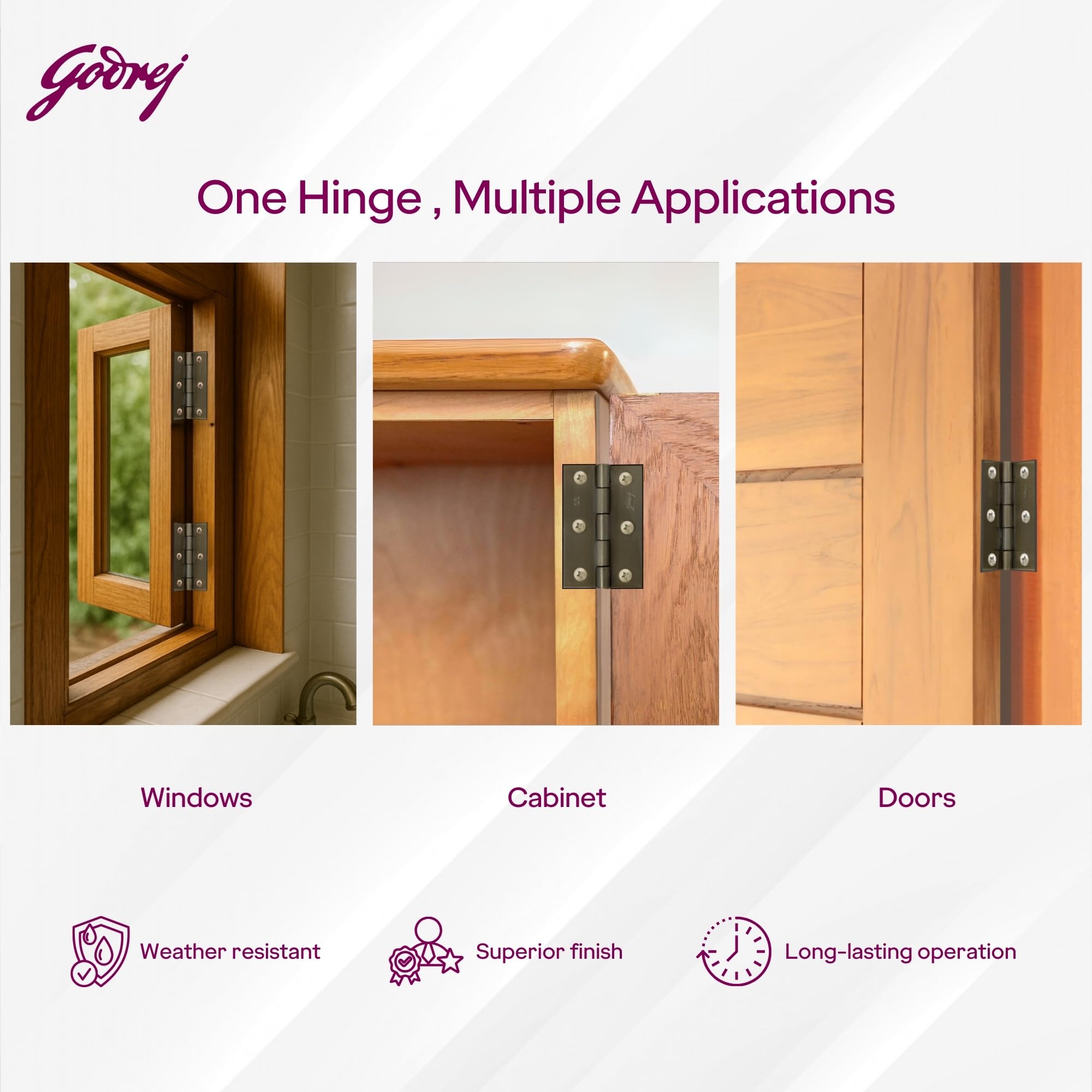 Godrej Door Fittings | 3 inch x 14 Gauge Plain Joint Door Butt Hinges (Pack of1, 5 Pcs/Pack) | Antique Brass Finish, Smooth Operation | 3 Holes Kabza for Doors, Windows & Wardrobe | 1 Yr Warranty — Amazon image 5