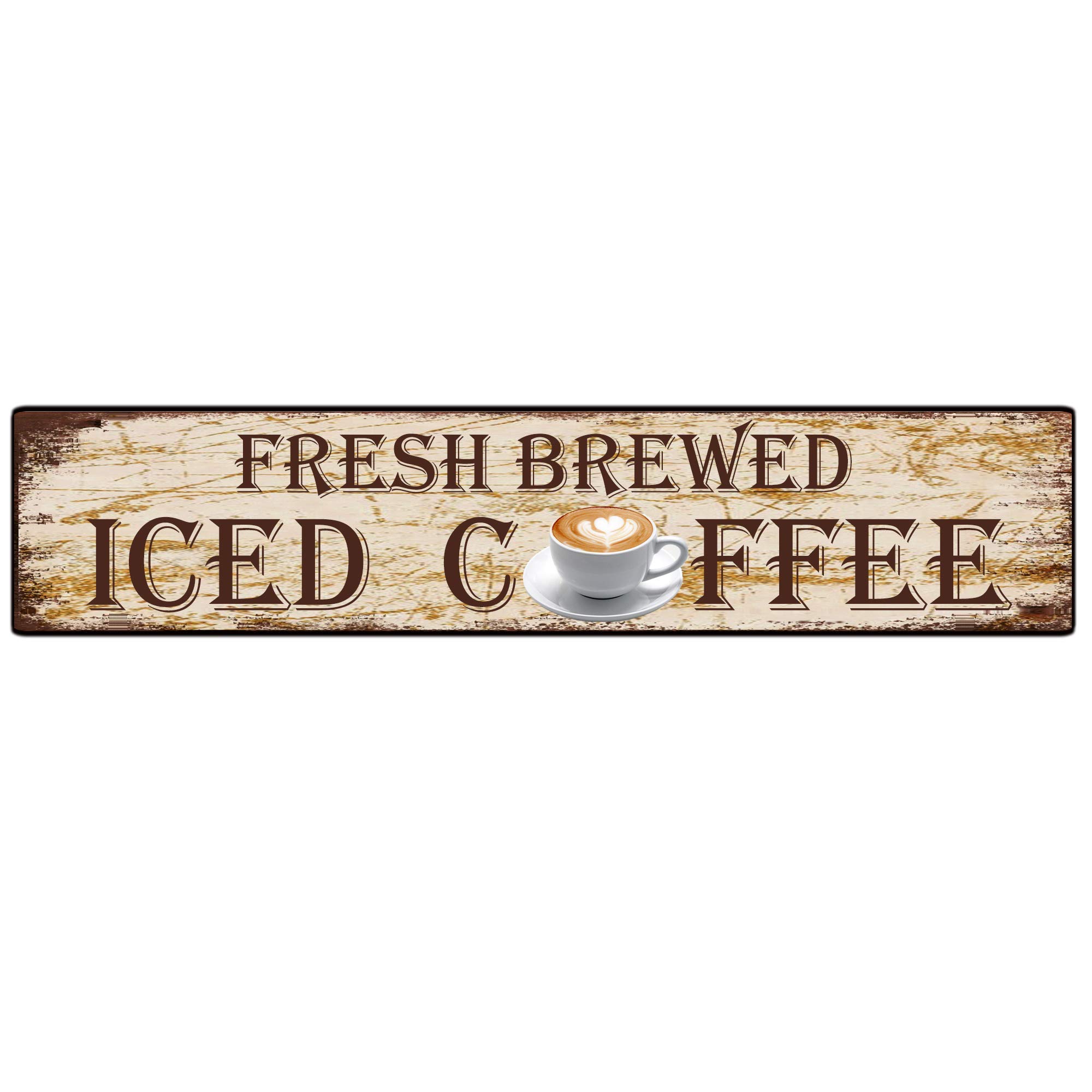 Fresh Brewed Iced Coffee Retro Tin Signs Aluminum Metal Sign for Kitchen Home Garden Wall Bar Cafe Decor 4x16 Inch