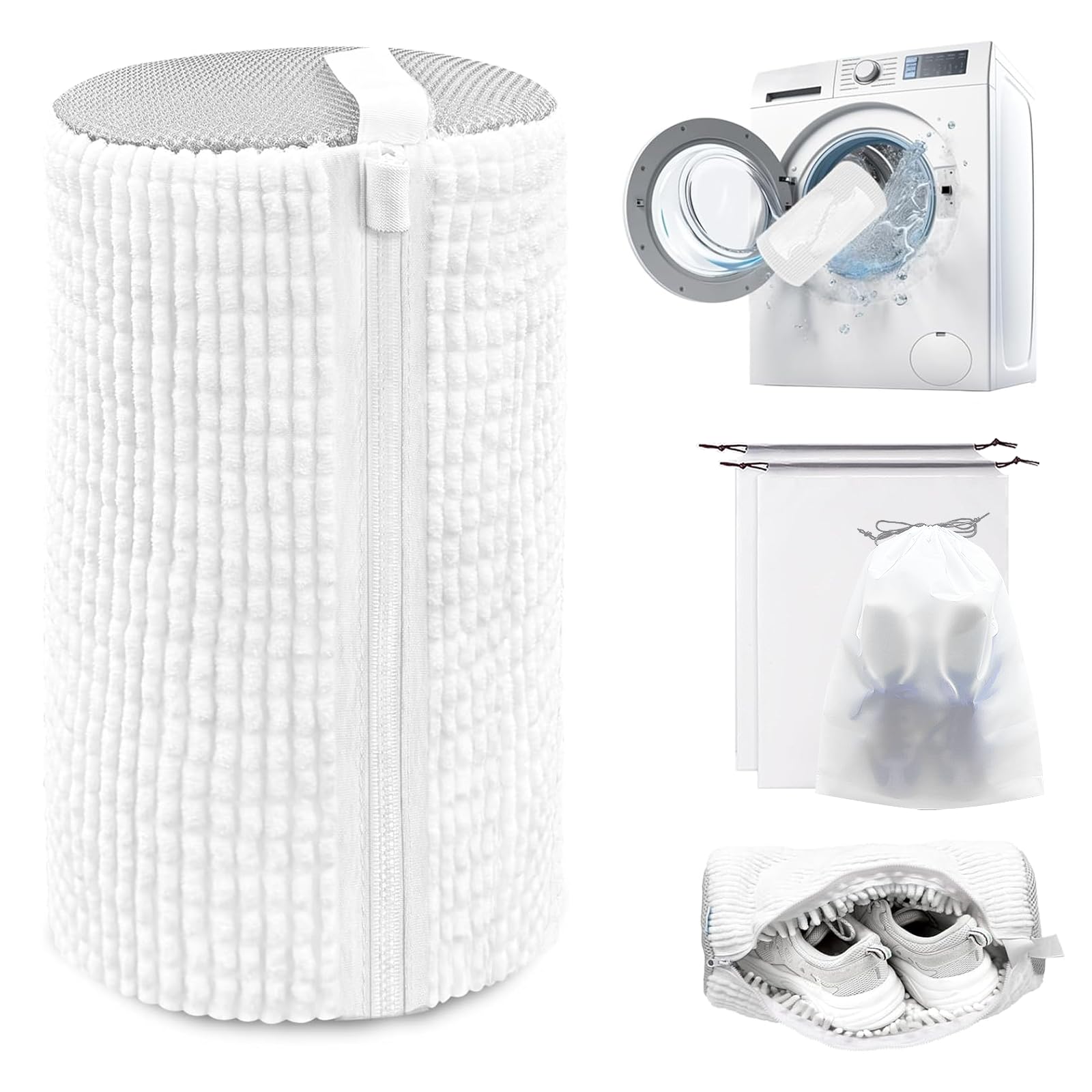 Shoe Washing Machine Bag,Laundry Shoe Bag for Washer and Dryer,Reusable Shoe Cleaning Bag for Sneakers,Tennis Shoes,With Self-locking Zipper, Microfiber Inside,Include Shoe Bag, Pro White - 1 Pack