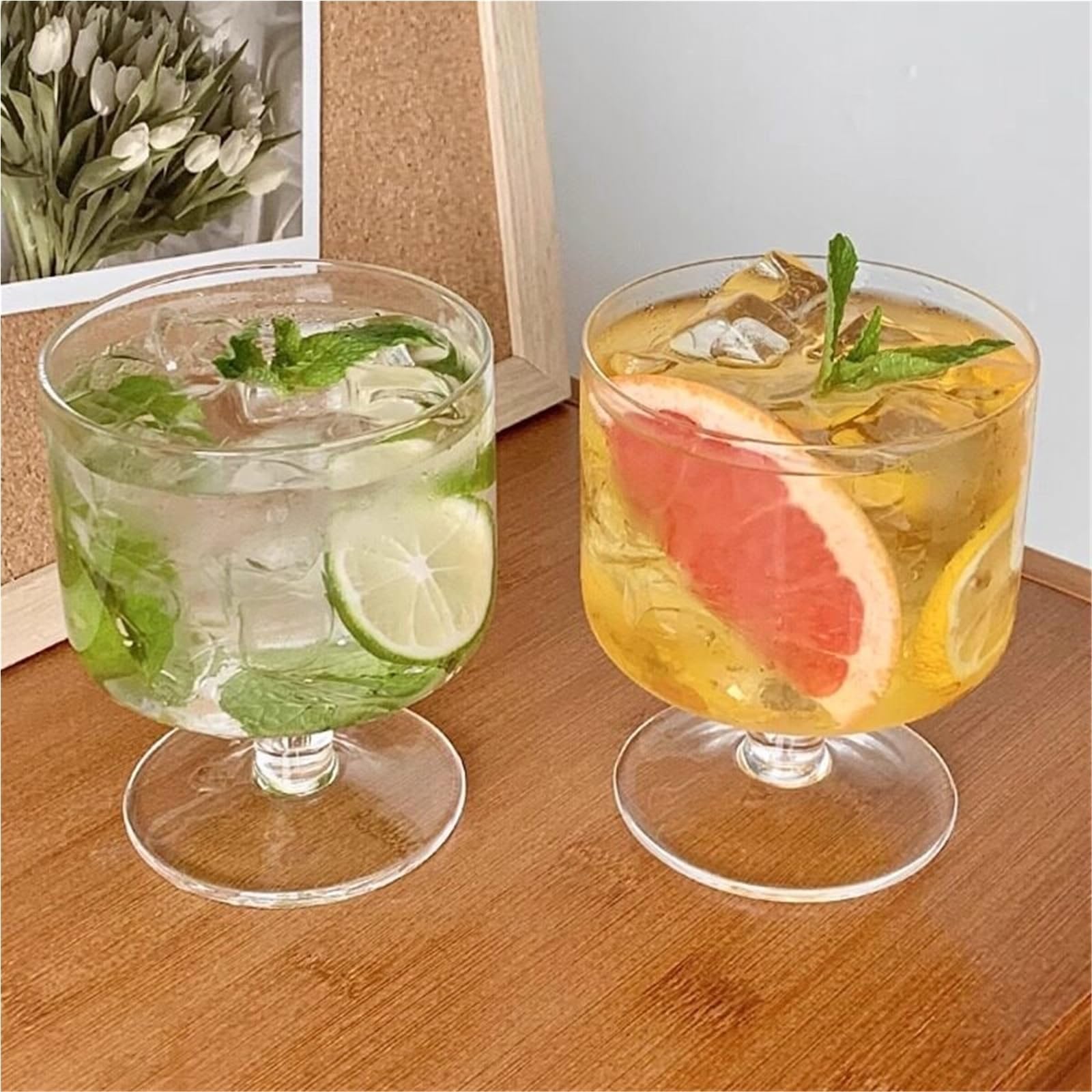 Juego de 2 copas de cóctel de tallo corto de 340 ml, vaso de jugo transparente for restaurante, hogar y bar Vaso para bebidas