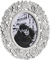 ZIHARA Ornate 5x7 Picture Frame Antique White - Handcrafted Resin Vintage Frame with Carved Flowers, Easel, Hook & Mat for Tabletop or Wall Display