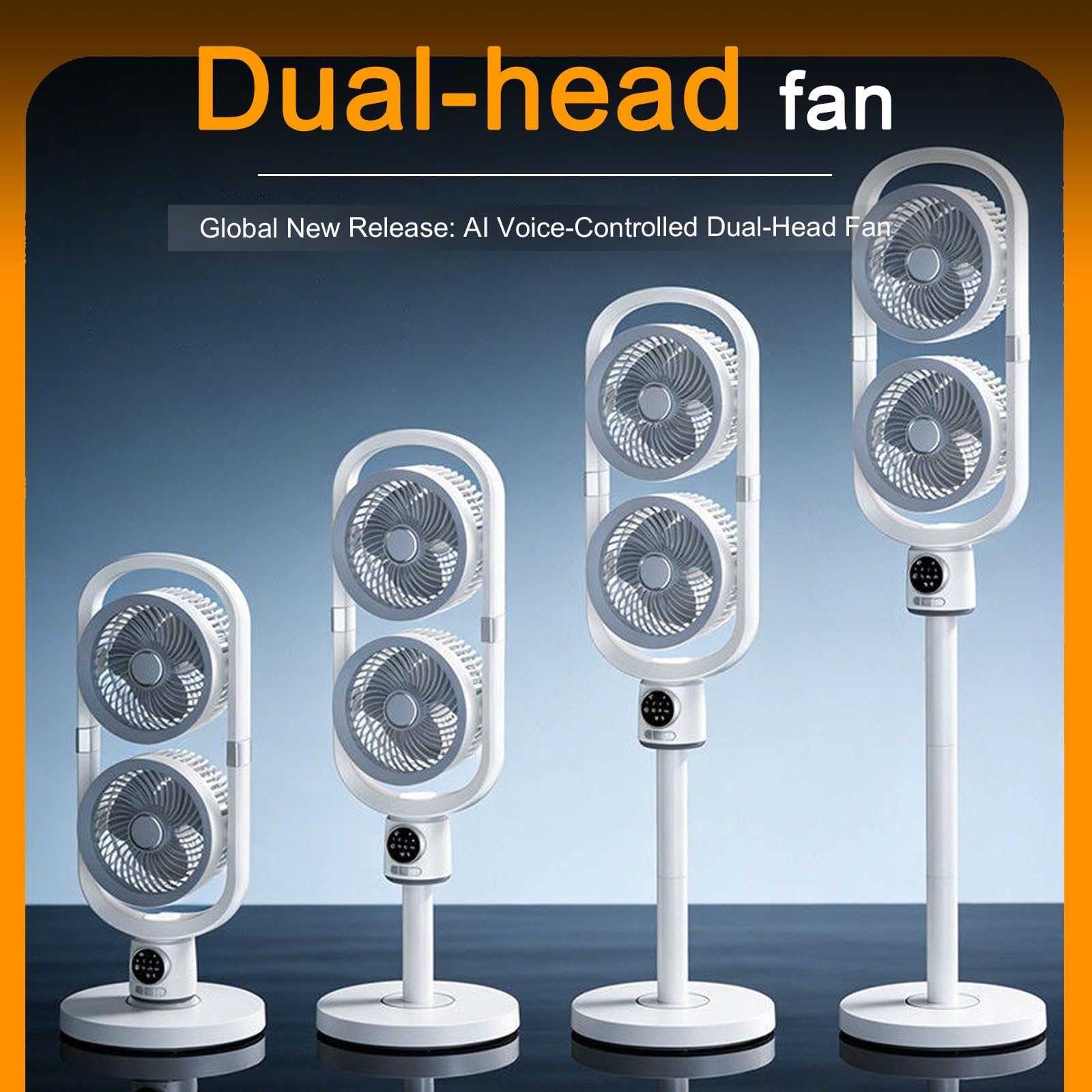 Ventilatore a Piantana con Telecomando Silenzioso 36 DB Oscillazione 360 Gradi, Doppia Testa 4 Velocità Regolabili Altezza Regolabile Bianco(Plug-in)