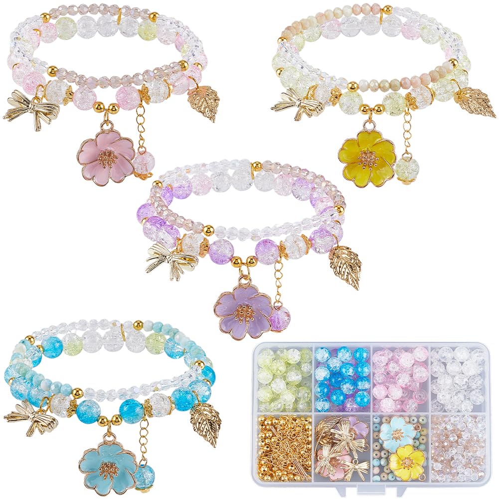 Kit para hacer pulseras de flores SUNNYCLUE con 430 piezas y dijes esmaltados violetas