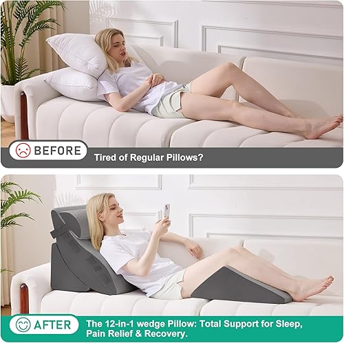 Miniatura 7 de Juego de 4 almohadas de cuña para después de la cirugía, almohada ortopédica de cuña para aliviar el dolor de espalda, sentarse en la cama, reflujo