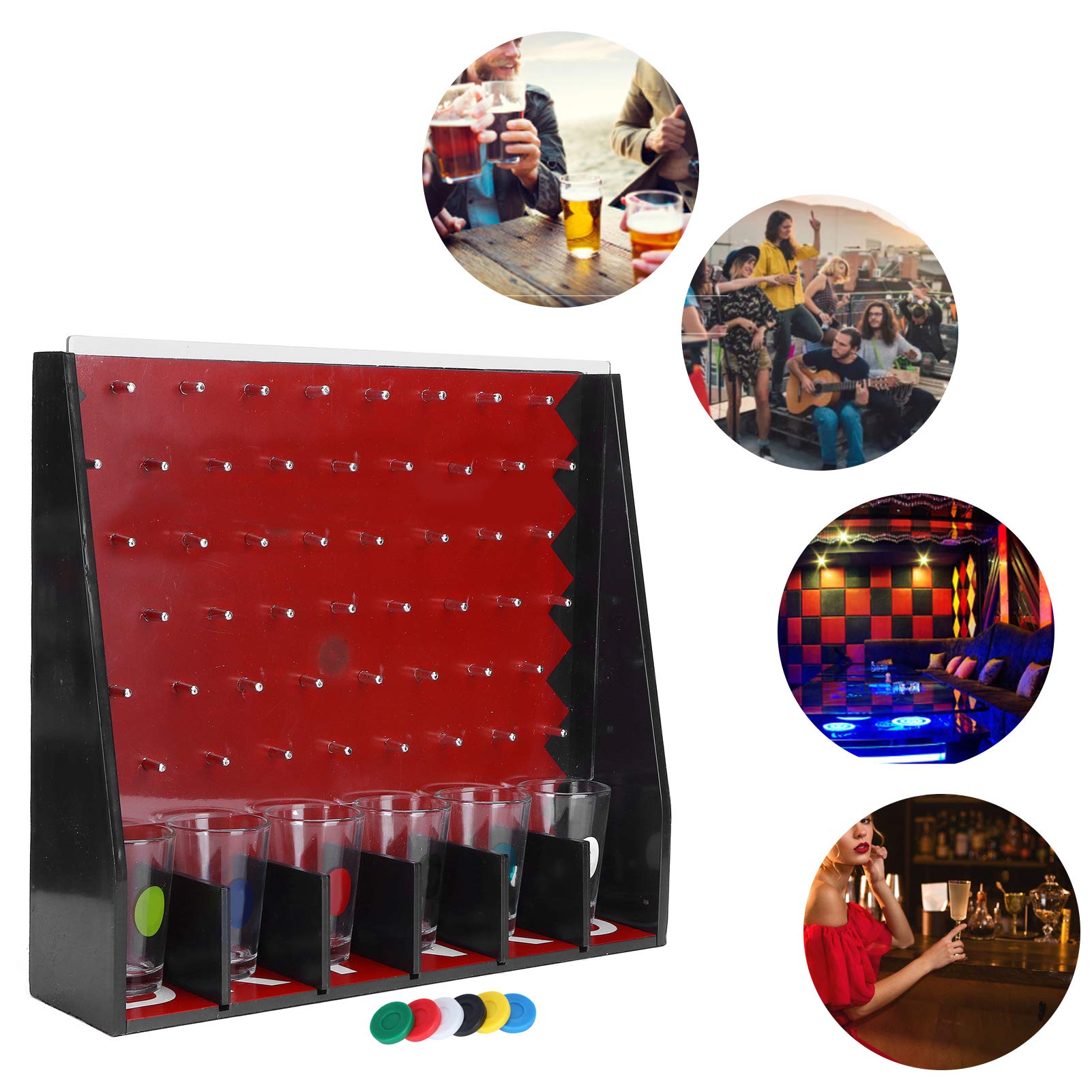 Gioco da Tavolo per Bere, Gioco di Gruppo con, Gioco interattivo in Legno con 6 Bicchieri per addii al Celibato, Compleanni e momenti di Svago in Compagnia