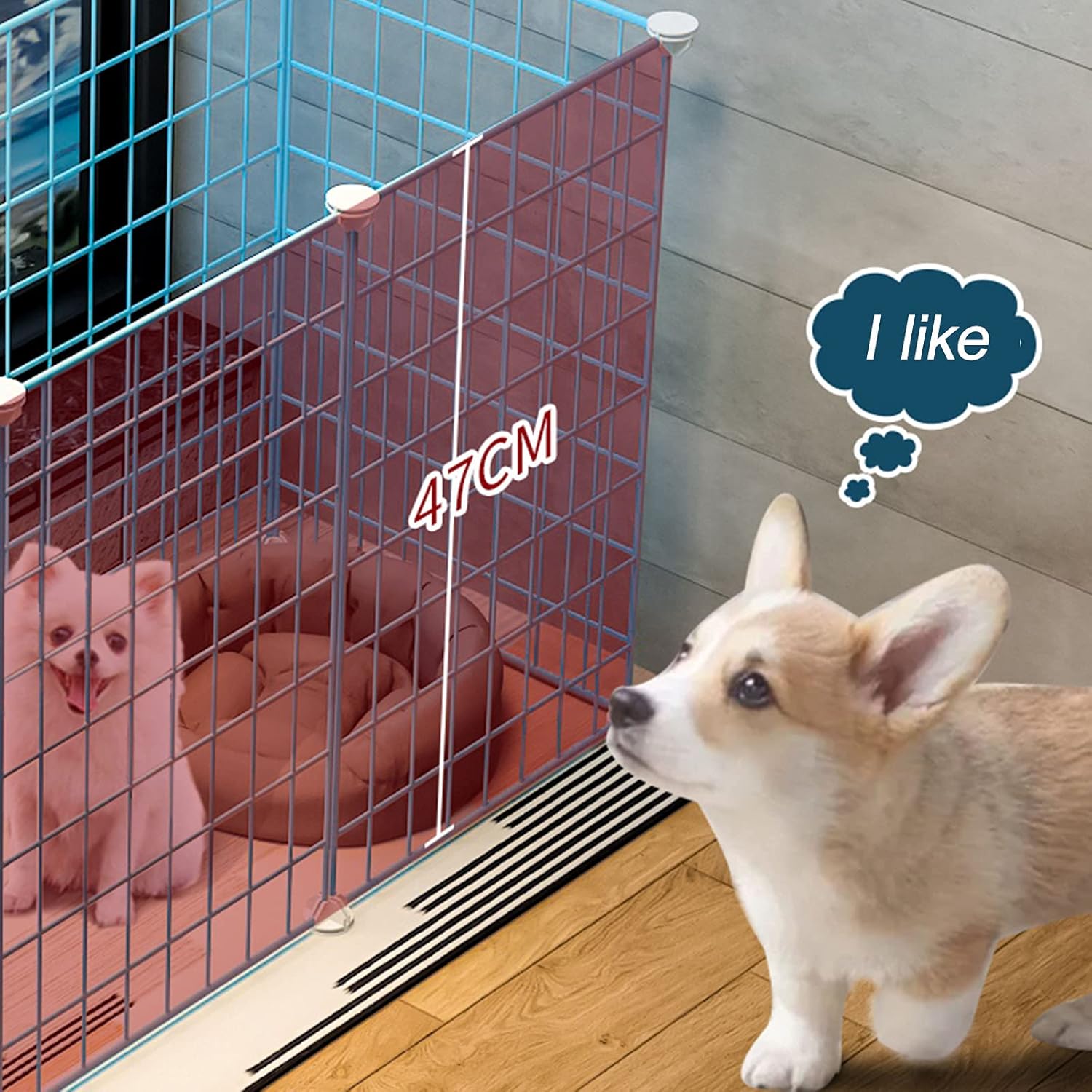 Dog Playpen- Free Adjustable Size and Height of DIY Pet Playpen - Small Animal Cage with Door Indoor Portable Yard Fence Little Puppy Kennel Crate Fence (147 * 75 * 47cm)