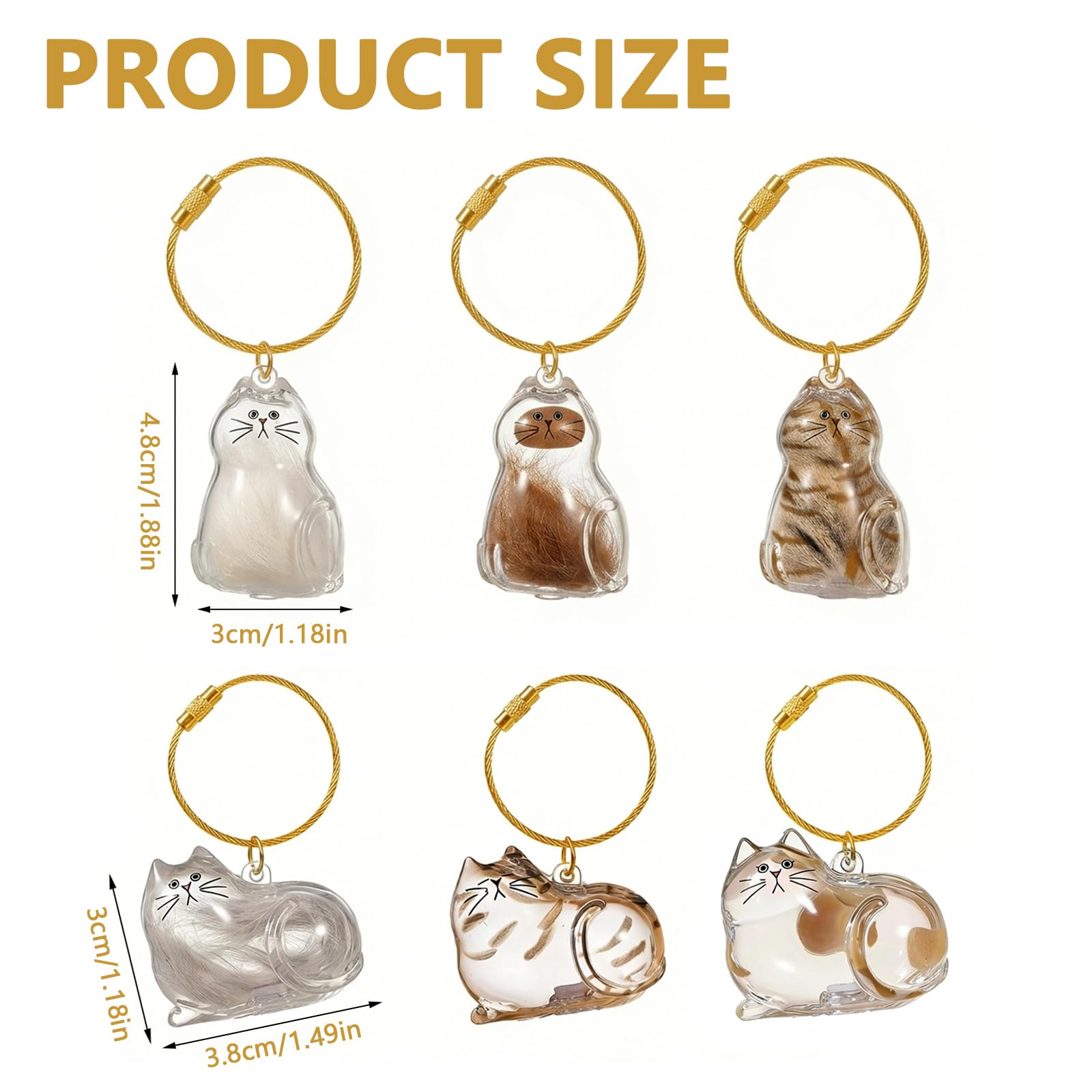 Lot de 6 porte-clés en poils de chat, pendentif DIY en poils de chat, boîte de rangement transparente pour poils de chat, cadeau commémoratif créatif pour les amoureux des animaux