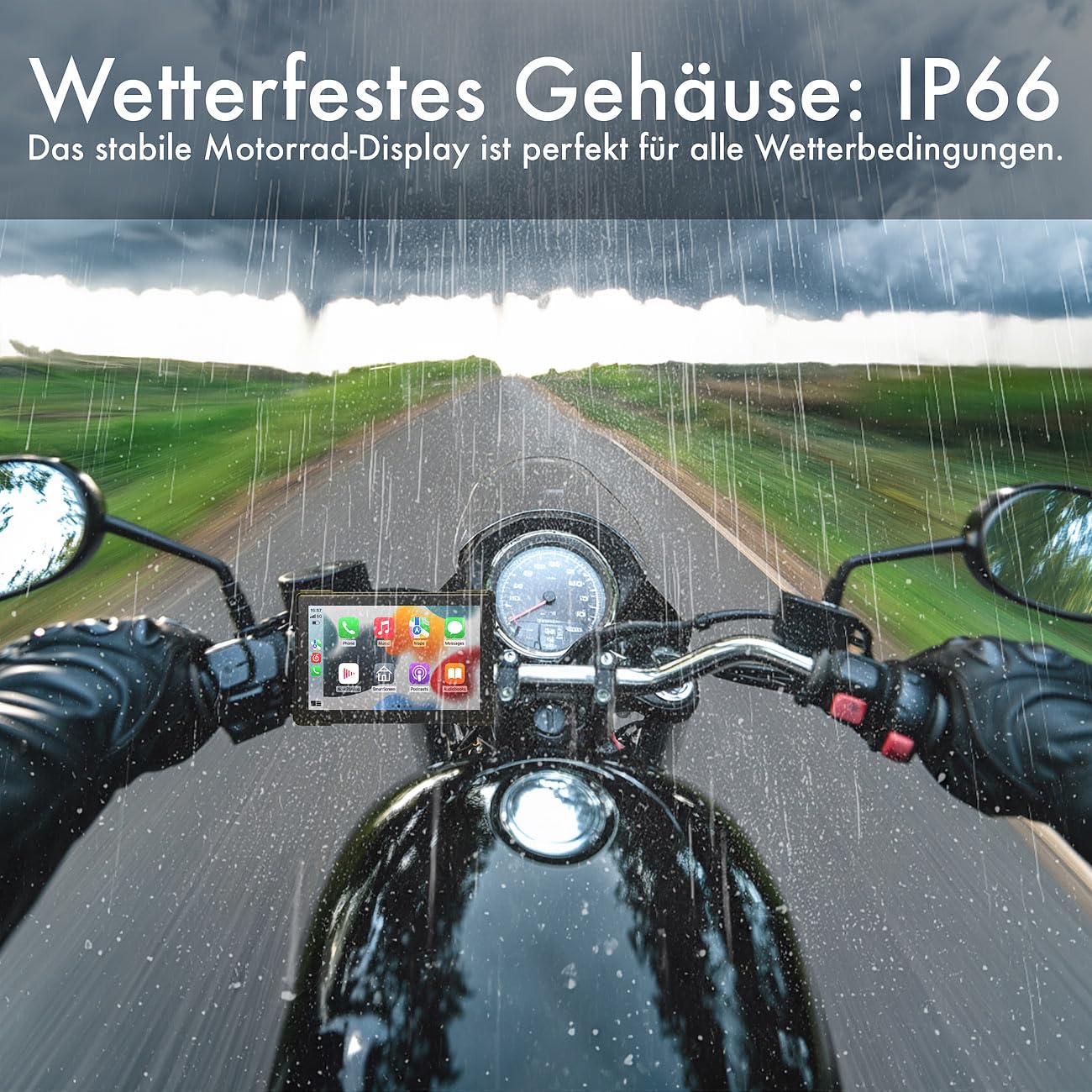 Lescars Navigation Motorrad: Motorrad Navi-Display, CarPlay- & Android Auto-kompatibel (Apple Carplay, Zubehör, GPS)