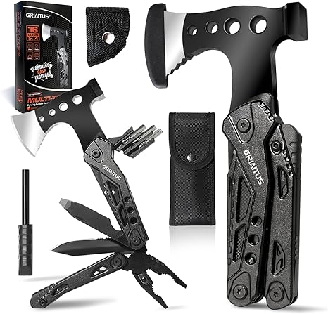 Camping Multitool Accessories Stocking Stuffers for Men 16 in 1 Multi Tool Survival Gear with Axe Hammer Pliers Saw Screwdrivers Bottle Opener Whistle with Sheath for Hiking, Gifts for Men Dad Him Camping Multitool Accessories Stocking Stuffers for Men 16 in 1 Multi Tool Survival Gear with Axe Hammer Pliers Saw Screwdrivers Bottle Opener Whistle with Sheath for Hiking, Gifts for Men Dad Him