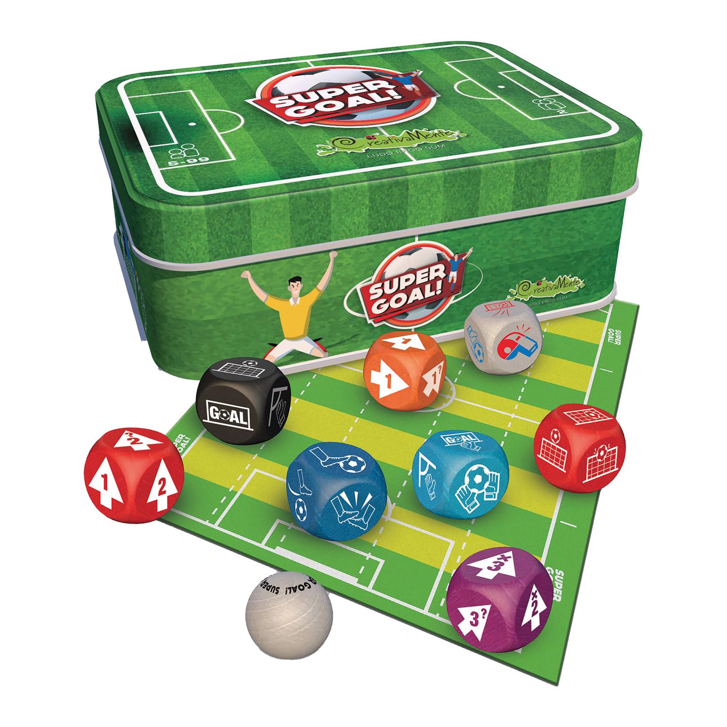 CreativaMente 3178452 Super Goal!, l'emozionante partita di calcio per 2 persone, gioco di dadi di calcio per adulti e bambini dai 6 anni in su