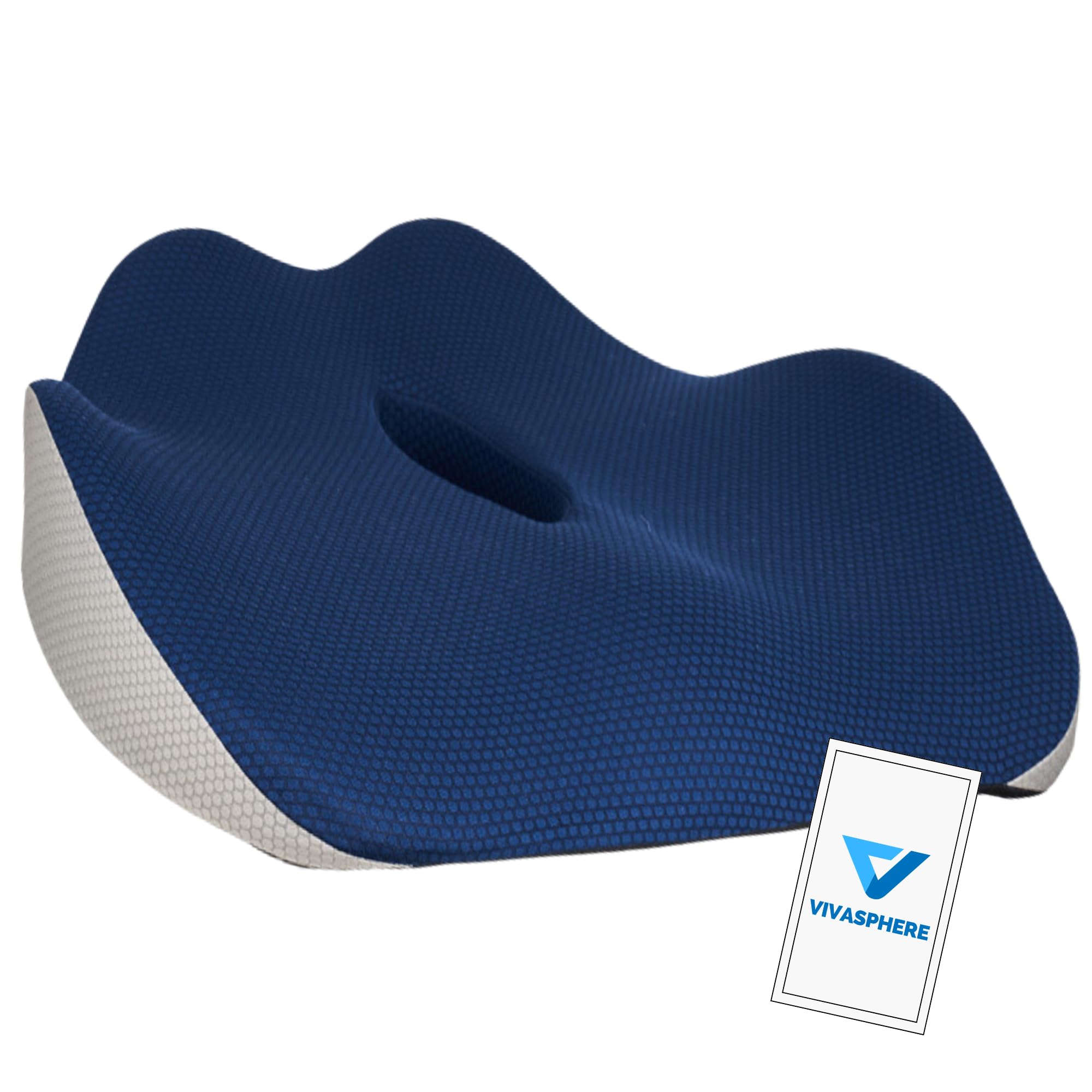 VIVASPHEREMemory Seat Foam Cushion - Seat Support for Office Chair, Car, and Home Use - Breathable Cover - Blue
