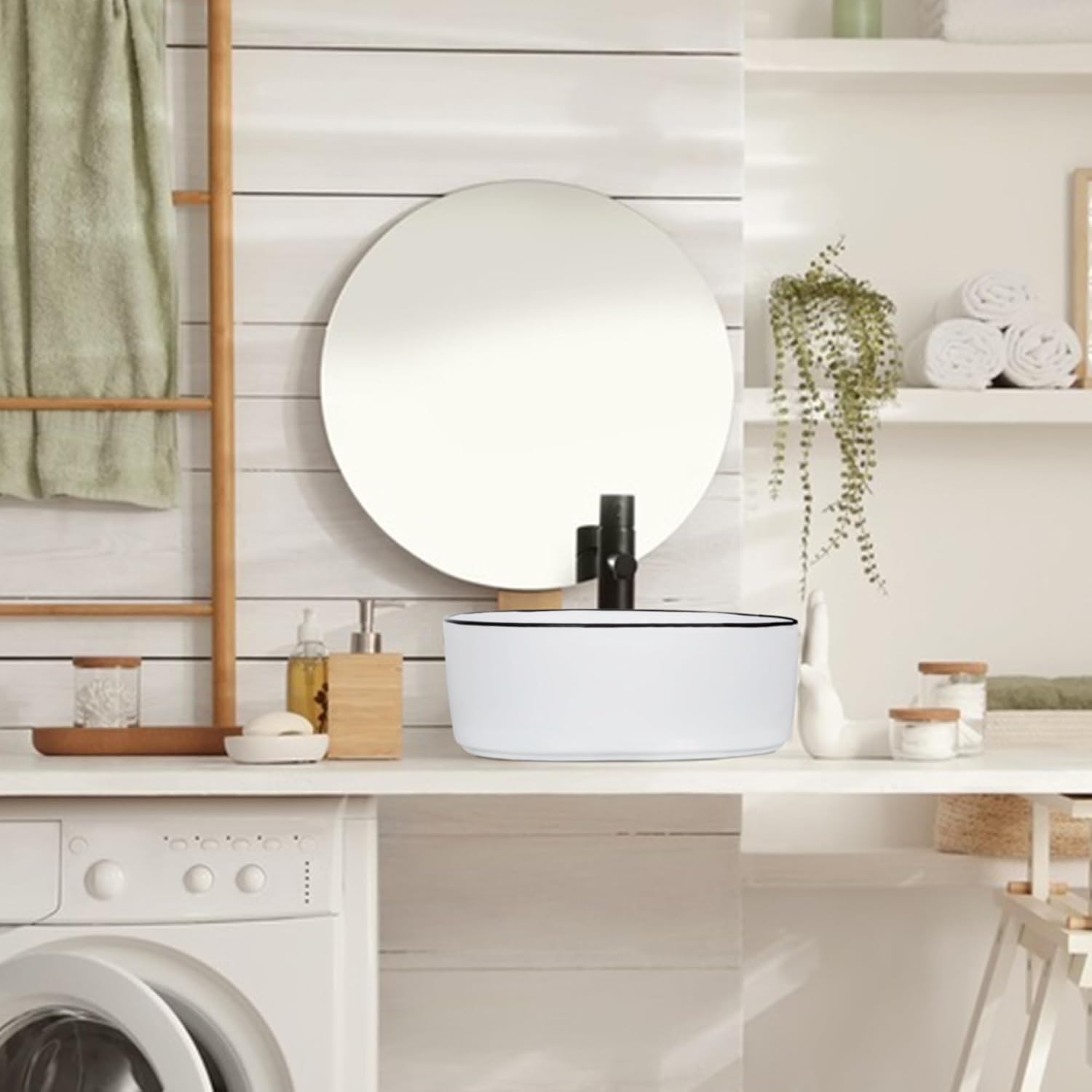 Strictly Sinks Round Ceramic Luxury Vessel Sink - Modern Ceramic Countertop Bathroom Sink – Easy to Install Above Counter Luxurious Bathroom Vessel Sink - 16″ W x 16″ L x 5-5/8″ H