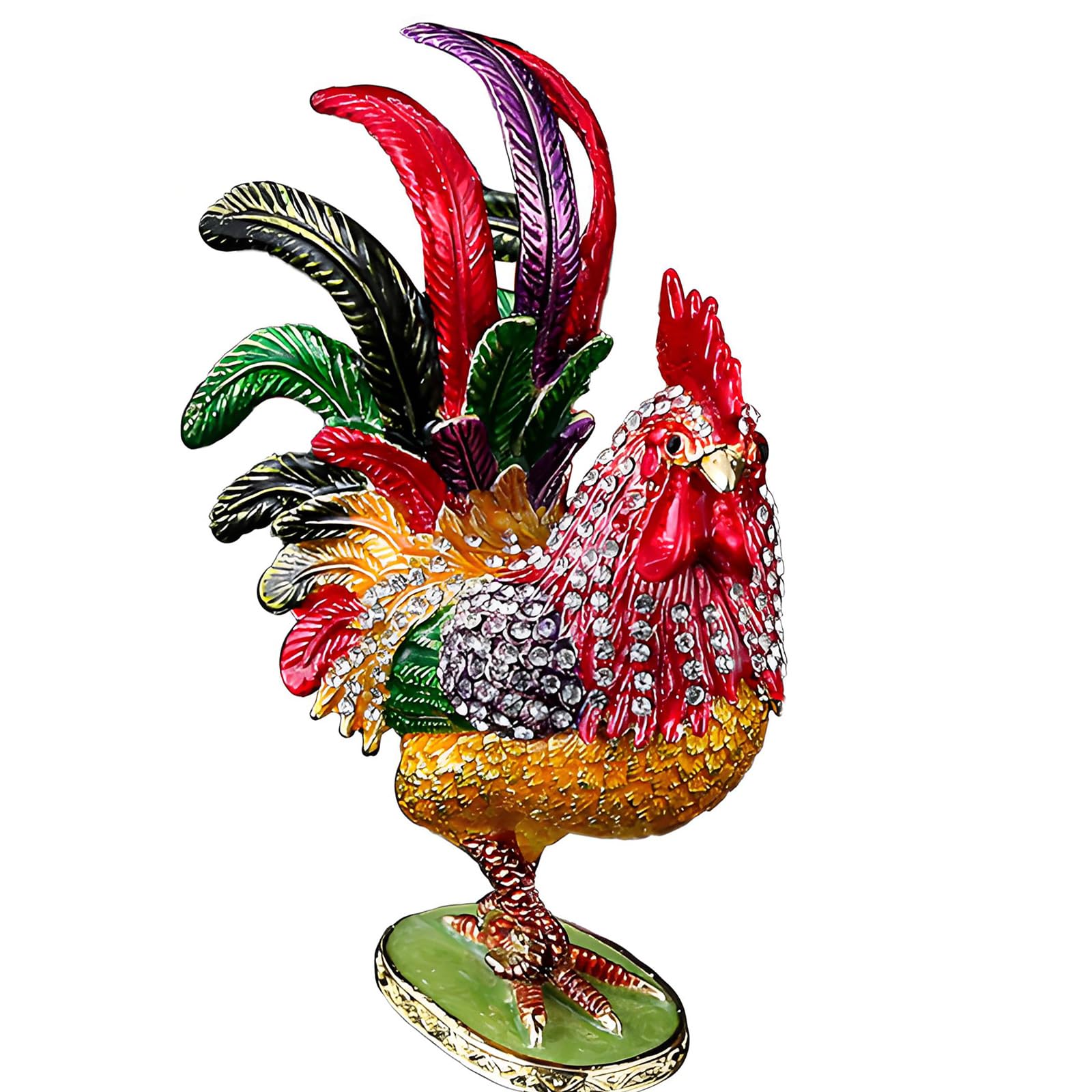 Fazvncv Crystal Embellished Rooster Container for Tabletop Decoration Jewelry Storage Case for Rings Earrings and Trinket Hand Painted Enameled Rooster Jewelry Box