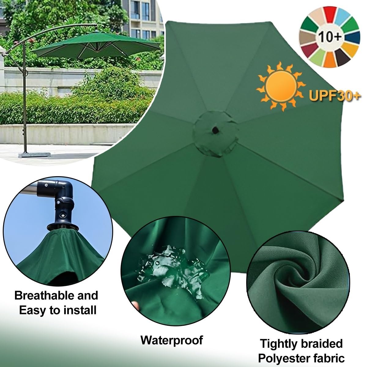 Tenda Di Ricambio Per Ombrellone Da Giardino, 6 Costole/8 Costole