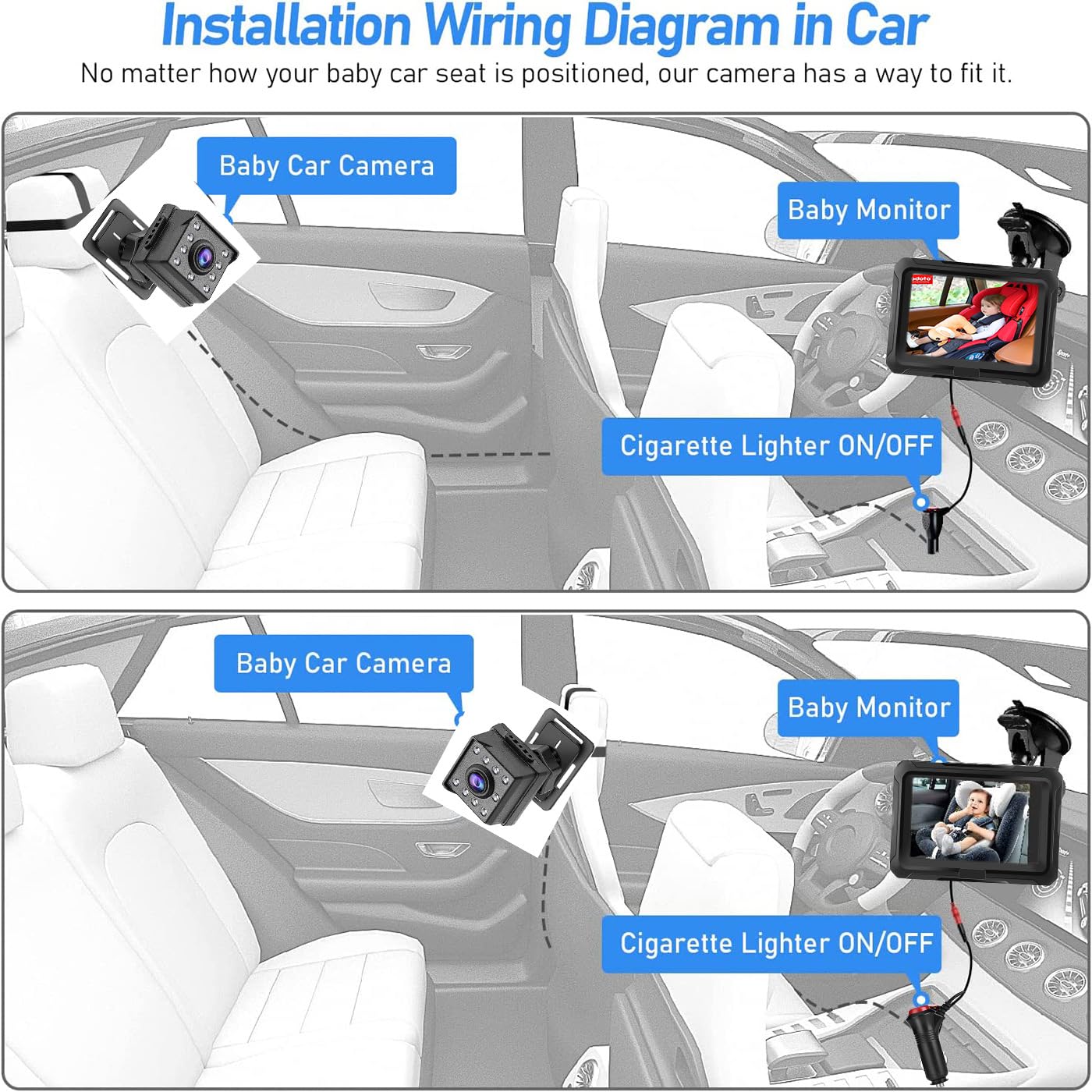 CLT-805 - Specchio per auto per bambini con display HD 4.3 HD, telecamera di sicurezza per seggiolino auto con ampia visione cristallina, osserva facilmente i movimenti del bambino (non USB)