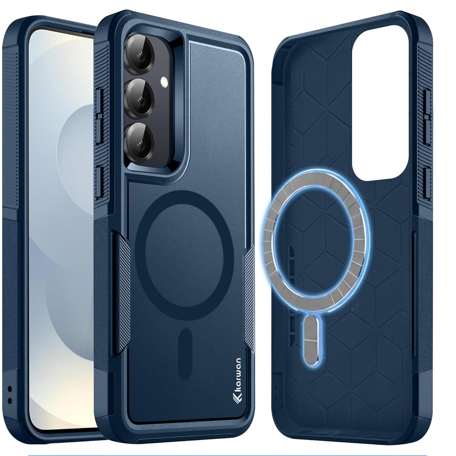 KARWAN Shockproof Back Case Cover Compatible with Samsung S24 FE, Heavy Duty Case with Camera Protection,Dual Layer Rugged Protection with MagEaze Mag-Safe Wireless Charging (Blue)